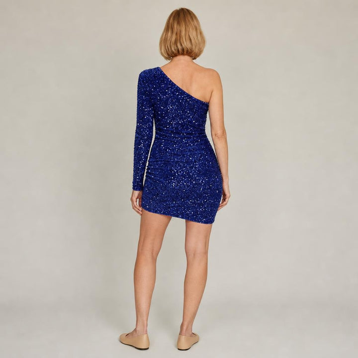 Belinda | Graceful Birthday Party Dress in Blue, back view