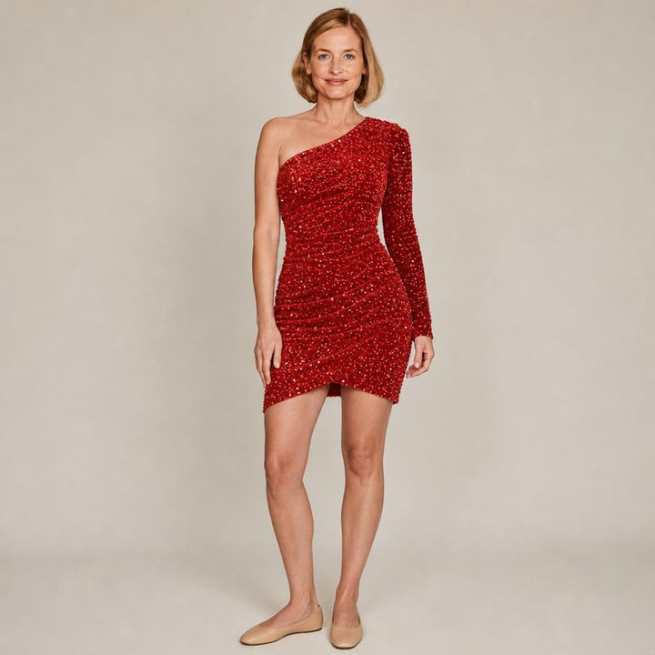 Belinda | Graceful Birthday Party Dress in Red, front view