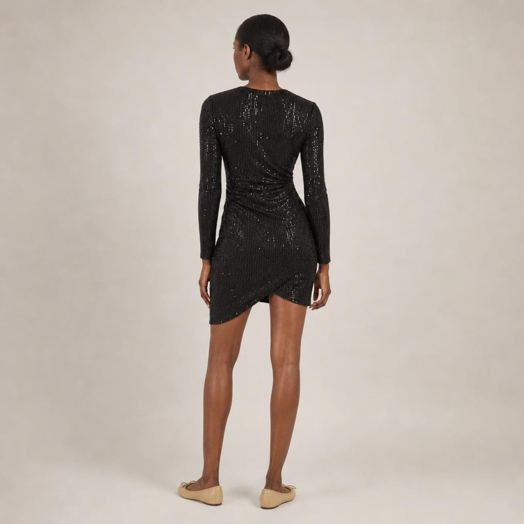 Deirdre | Poised Sequin Holiday Dress in Black, back view