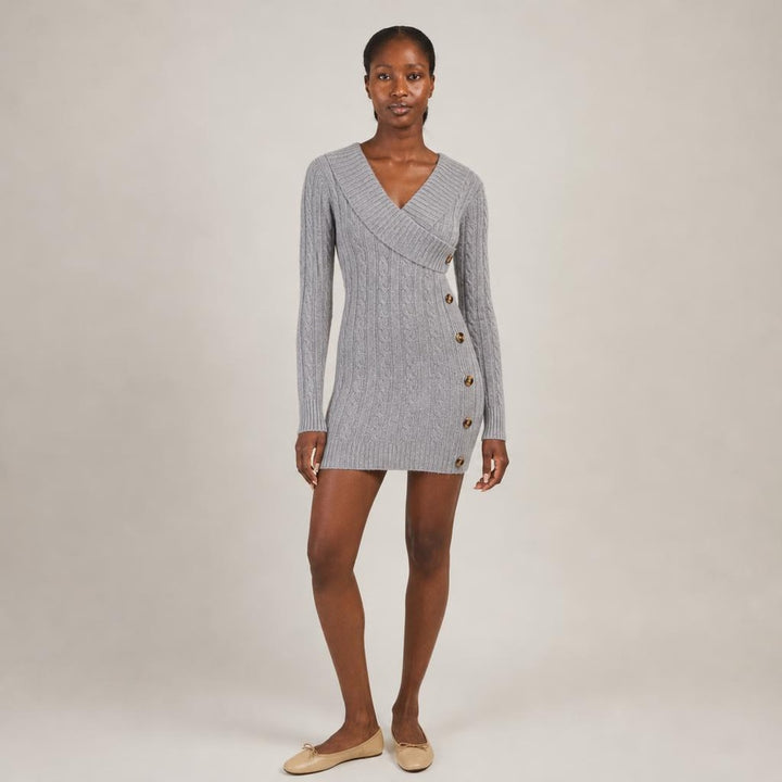 Elspeth | Graceful Long Sleeve Knit Dress in Gray, front view