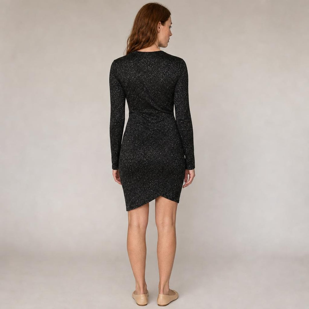 Gwyneth | Modern Long Sleeve Holiday Dress in Black, back view