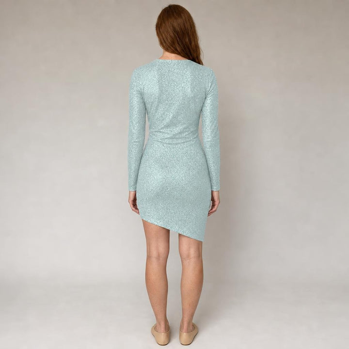 Gwyneth | Modern Long Sleeve Holiday Dress in Light Blue, back view