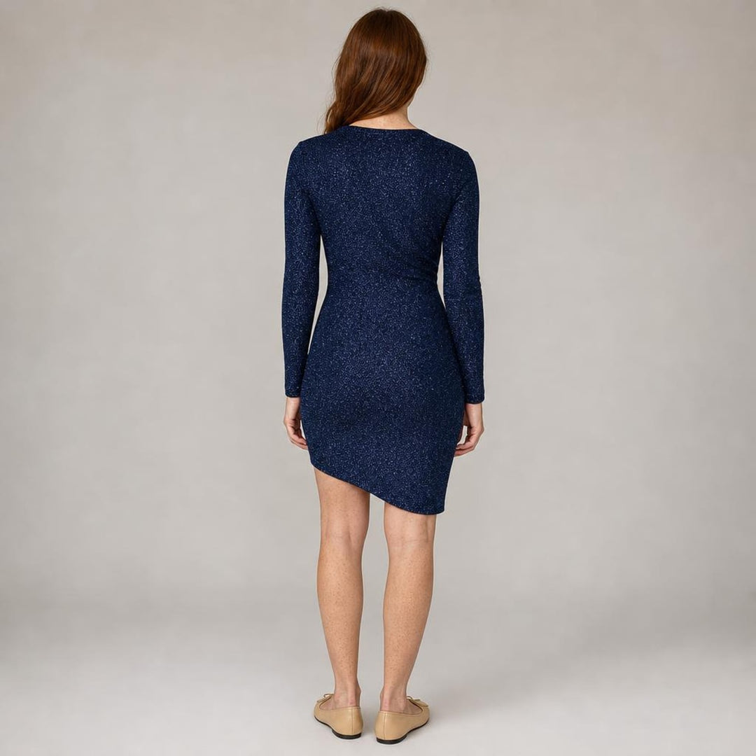Gwyneth | Modern Long Sleeve Holiday Dress in Navy, back view