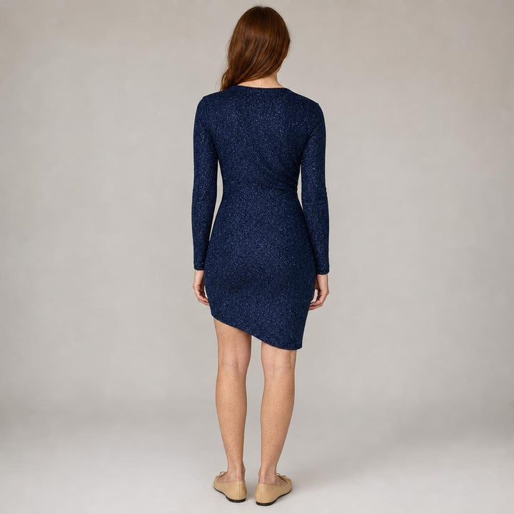 Gwyneth | Modern Long Sleeve Holiday Dress in Navy, back view