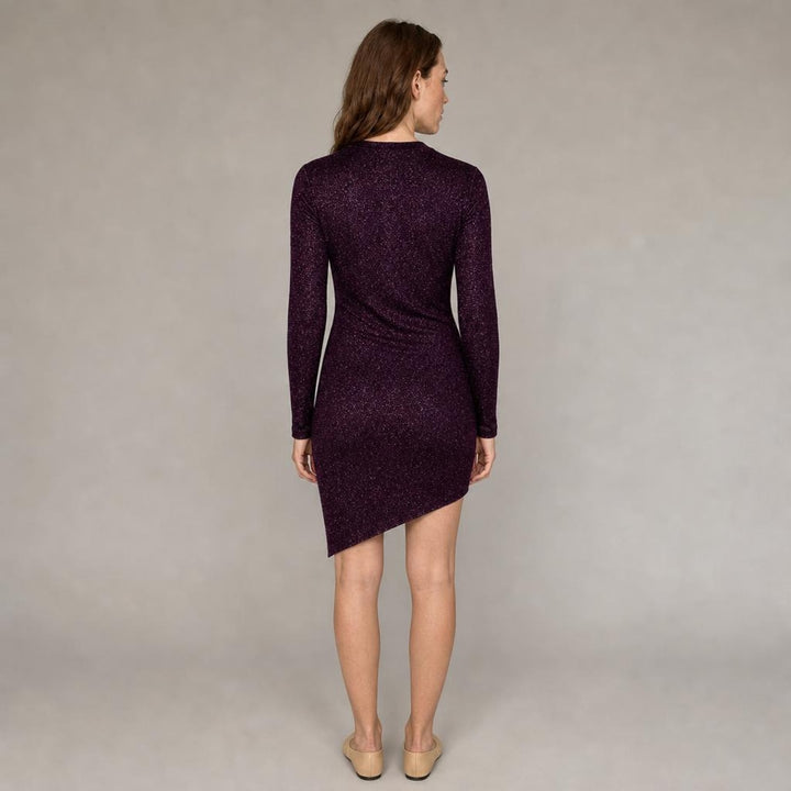 Gwyneth | Modern Long Sleeve Holiday Dress in Purple, back view