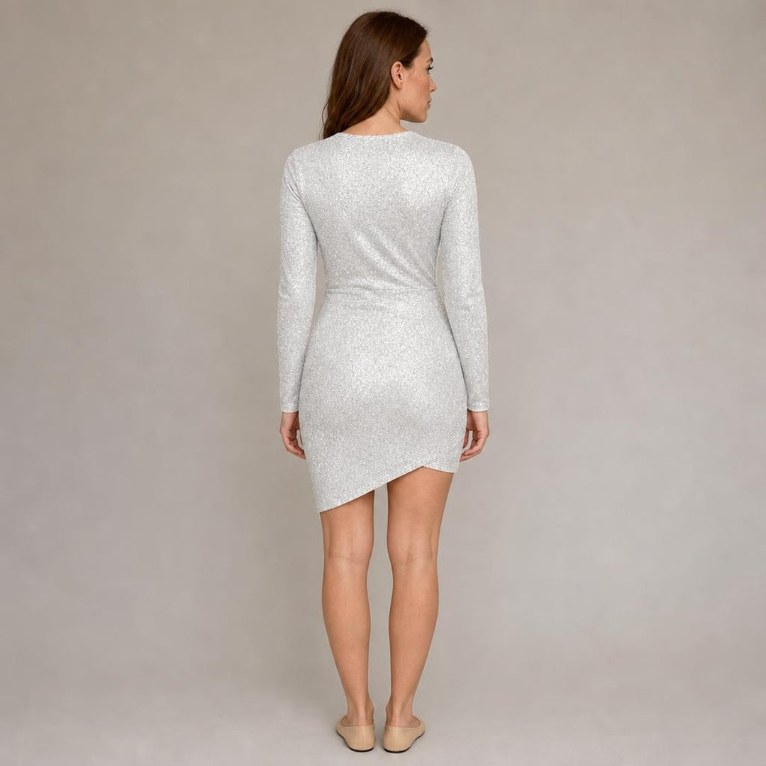 Gwyneth | Modern Long Sleeve Holiday Dress in White, back view