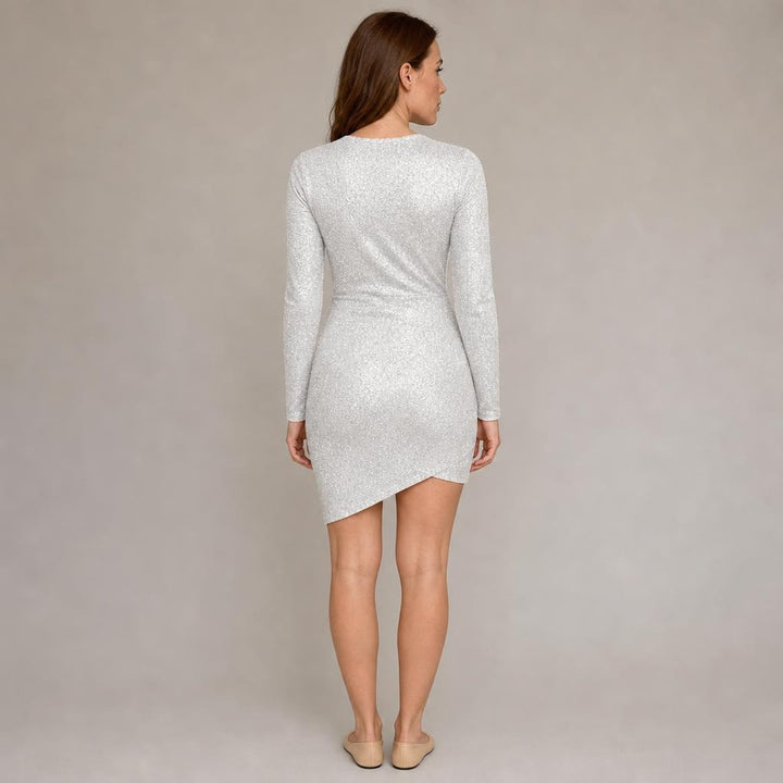 Gwyneth | Modern Long Sleeve Holiday Dress in White, back view