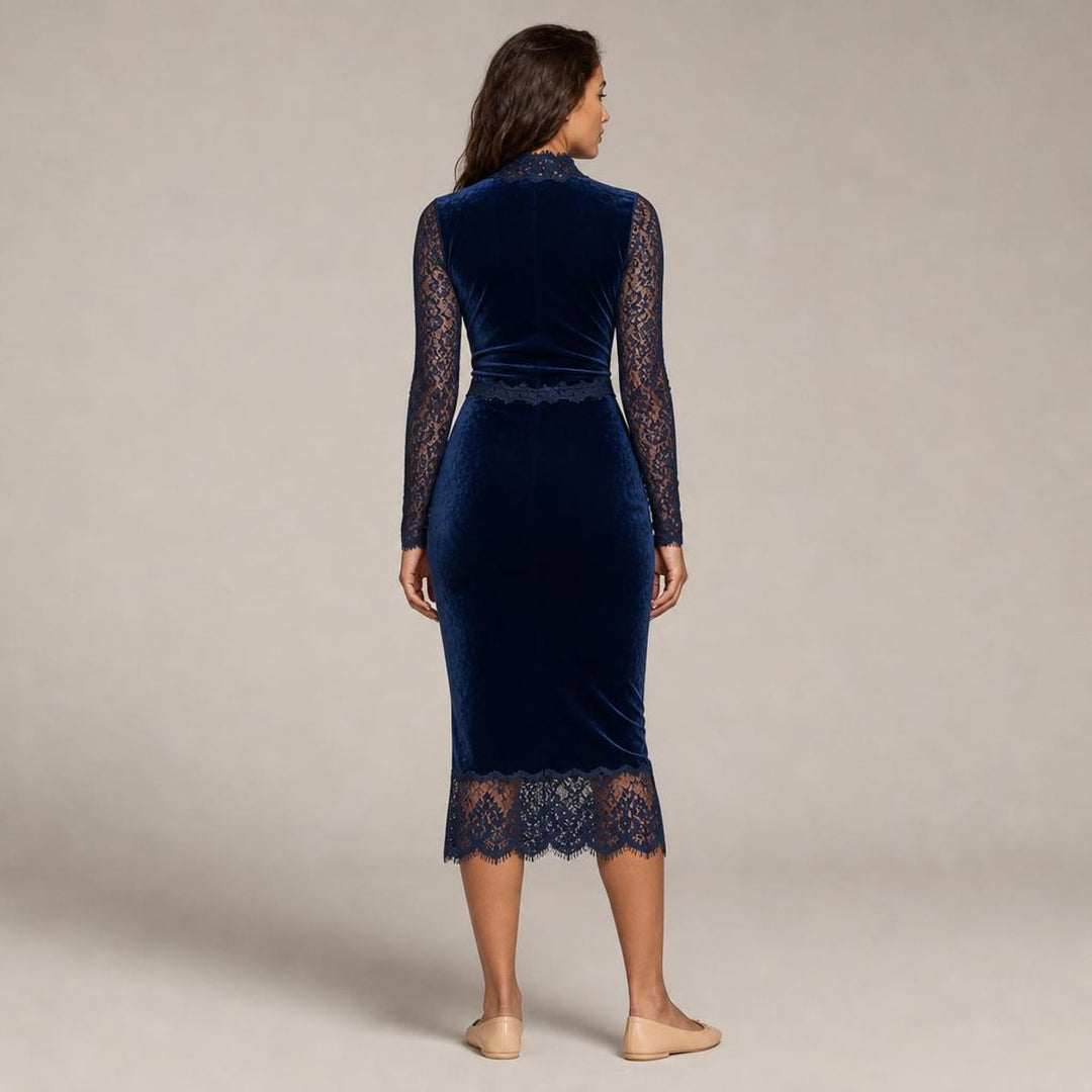 Helene | Modern Christmas Midi Dress in Navy, back view