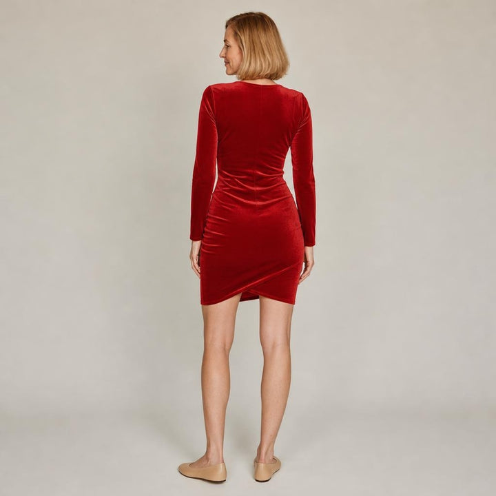 Margaux | Poised Velvet Christmas Dress in Red, back view