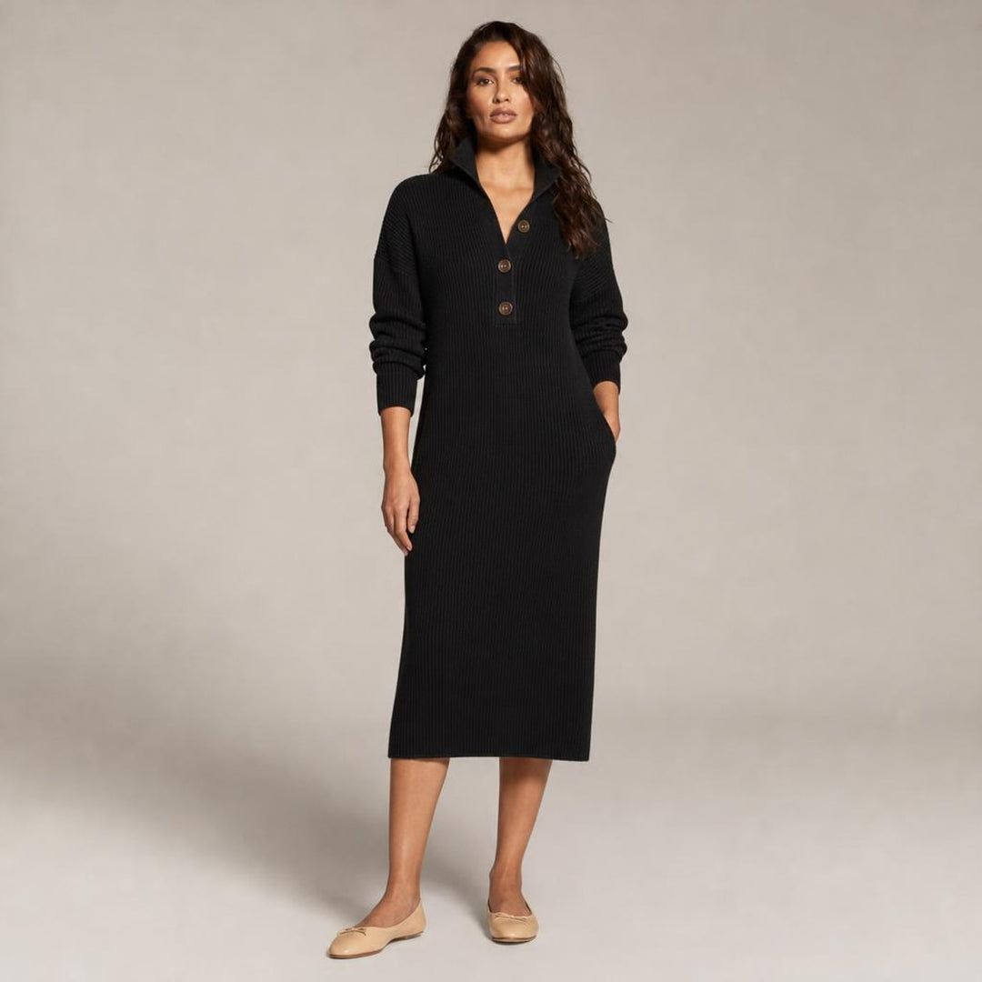 Sara | Timeless Midi Sweater Dress in Black, front view