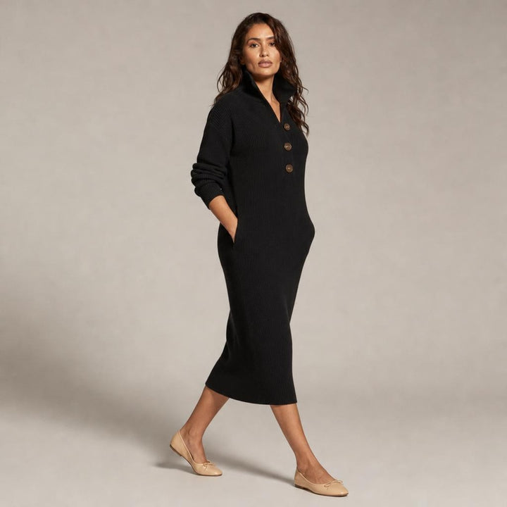 Sara | Timeless Midi Sweater Dress in Black, side view