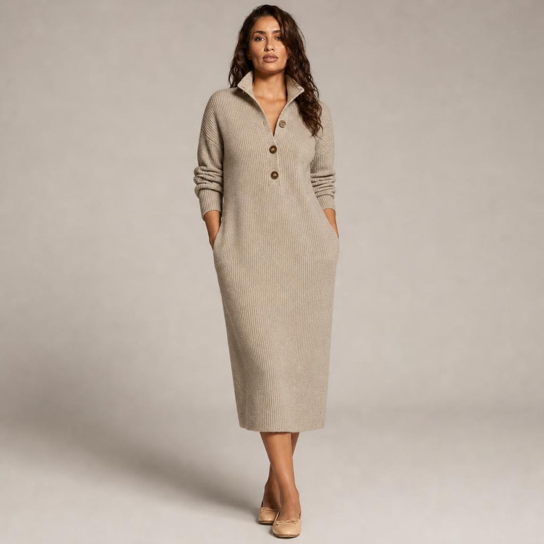 Sara | Timeless Midi Sweater Dress in Khaki, front view