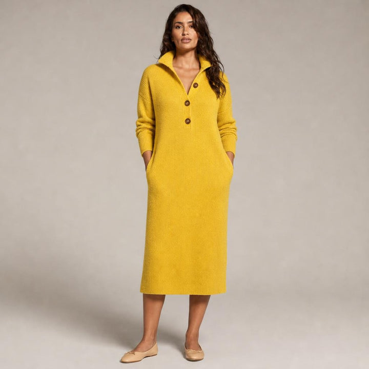 Sara | Timeless Midi Sweater Dress in Yellow, front view