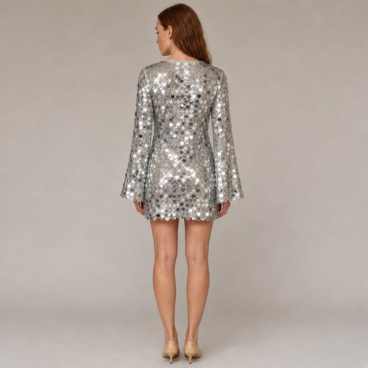Solange | Chic New Year's Eve Party Dress in Silver, back view
