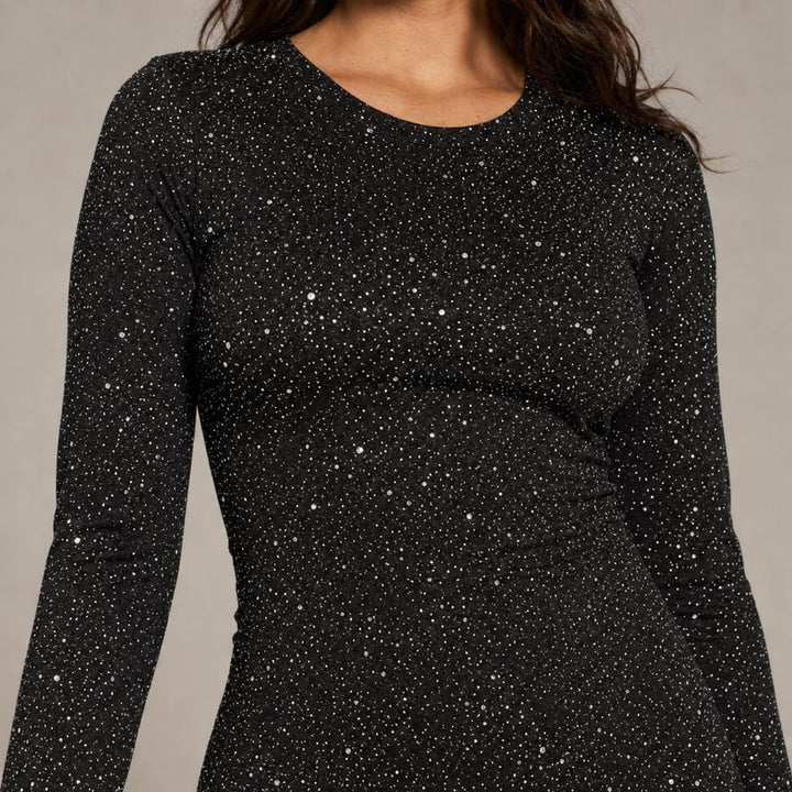 Sorcha | Graceful Christmas Party Dress in Black, detail view
