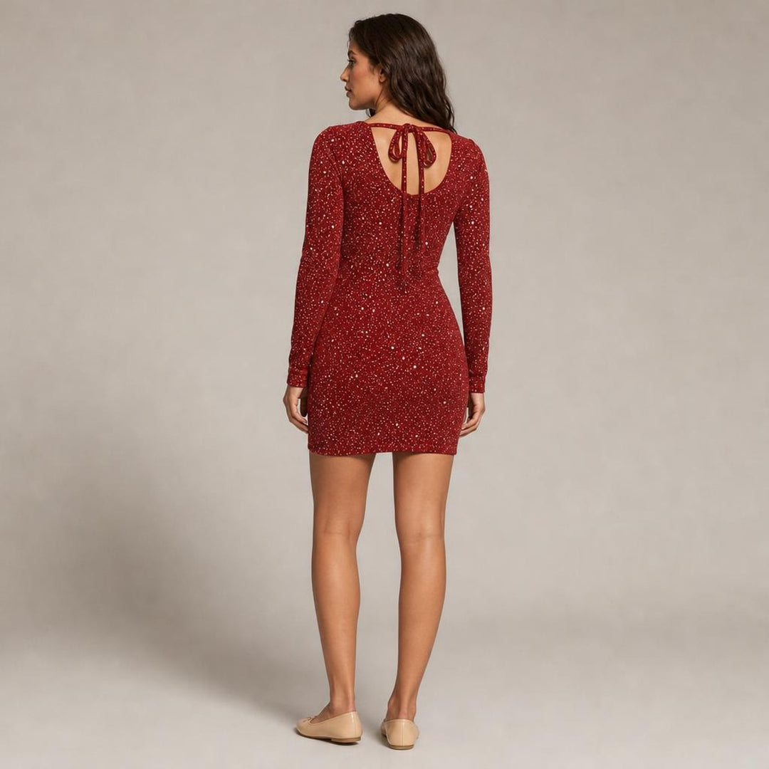Sorcha | Graceful Christmas Party Dress in Red, back view